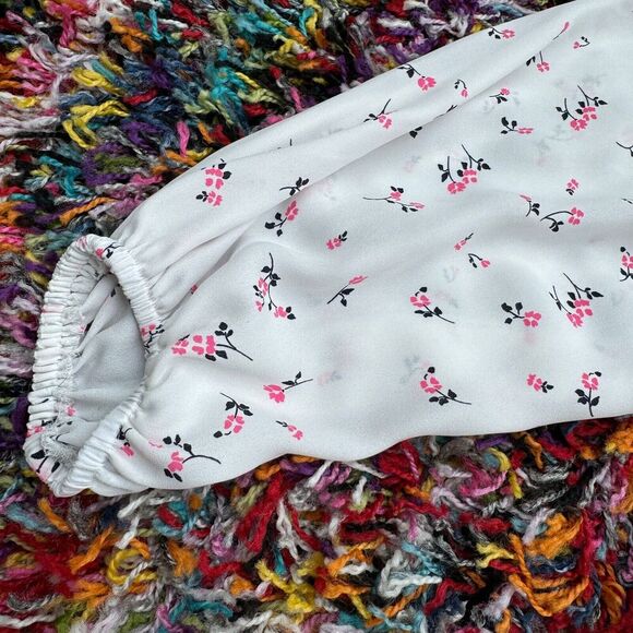 Loft Petite Floral Long Sleeve Peasant Blouse Keyhole Back Balloon Sleeve XS - Picture 5 of 8